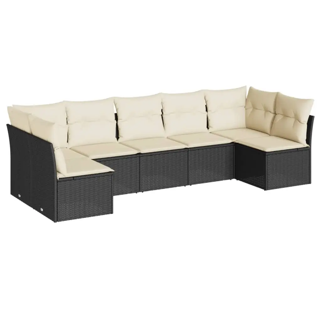 7 Piece Garden Sofa Set with Cushions Black Poly Rattan 3217426 - Furniture