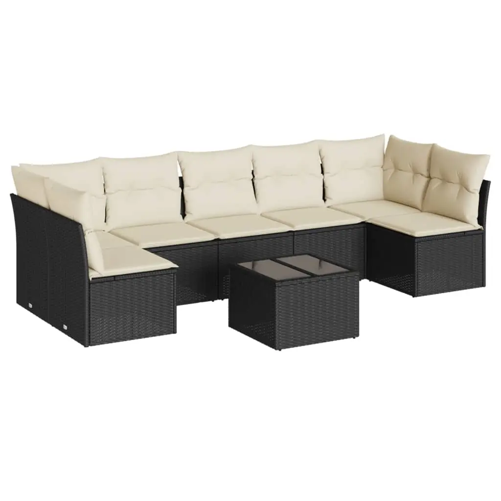 8 Piece Garden Sofa Set with Cushions Black Poly Rattan 3217436 - Furniture