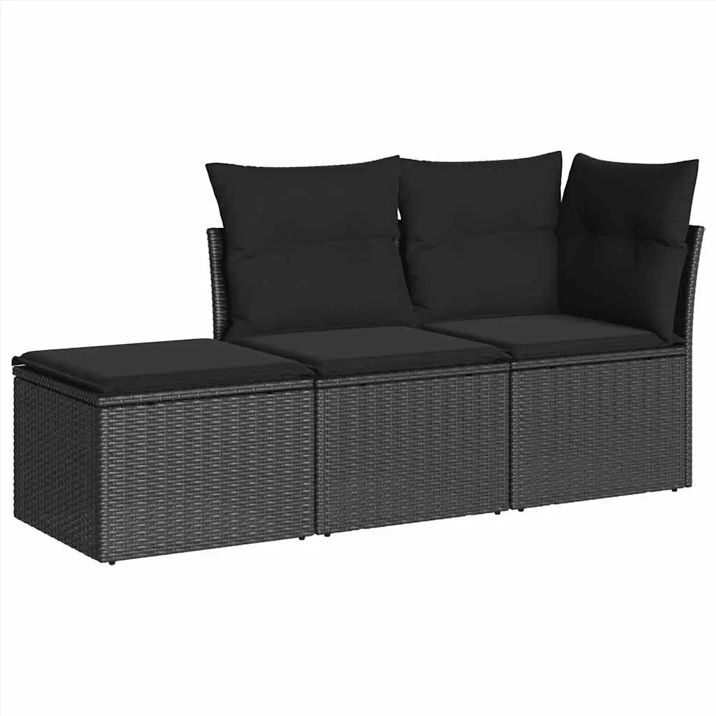 3 Piece Garden Sofa Set with Cushions Black Poly Rattan 3217465 - Furniture