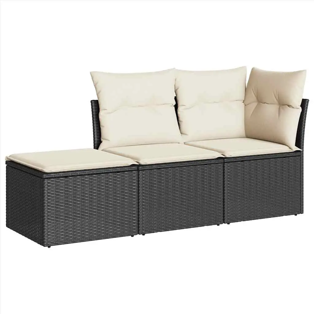 3 Piece Garden Sofa Set with Cushions Black Poly Rattan 3217466 - Furniture