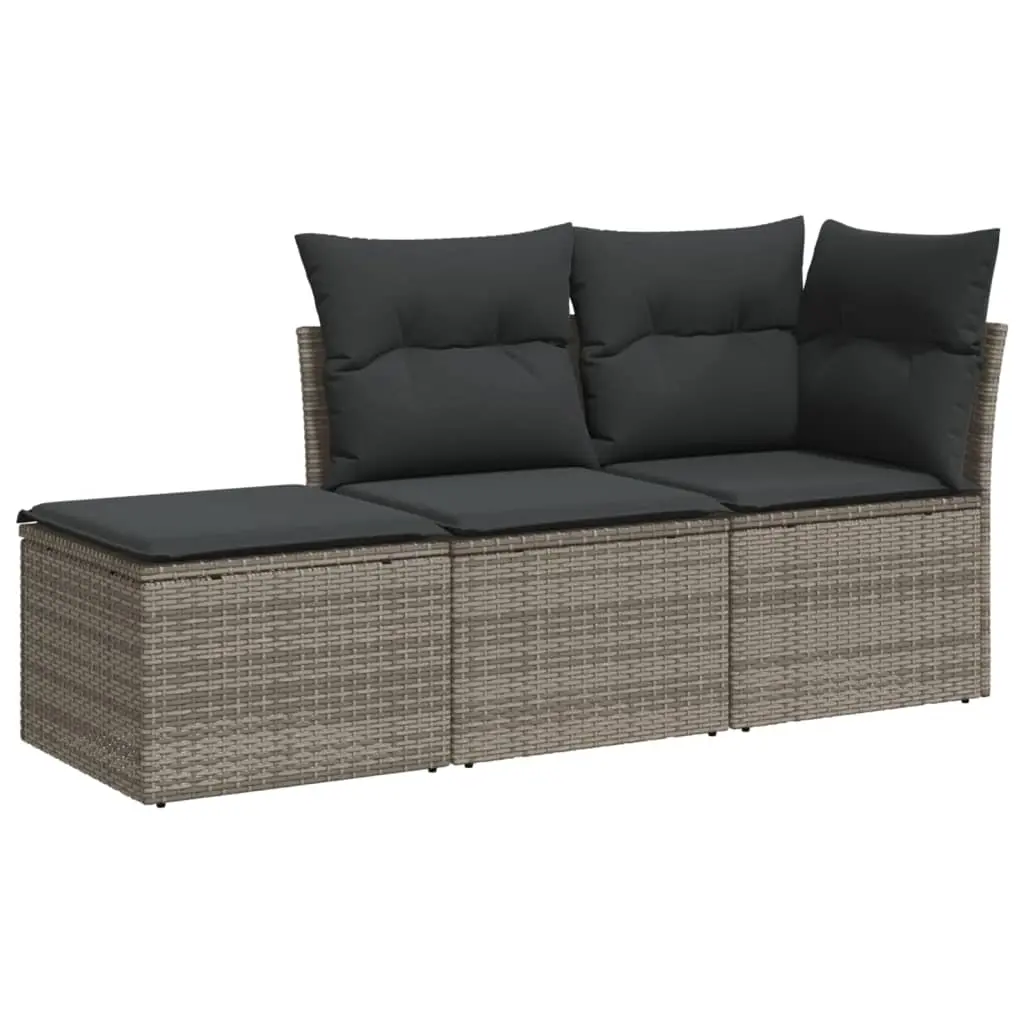 3 Piece Garden Sofa Set with Cushions Grey Poly Rattan 3217470 - Furniture