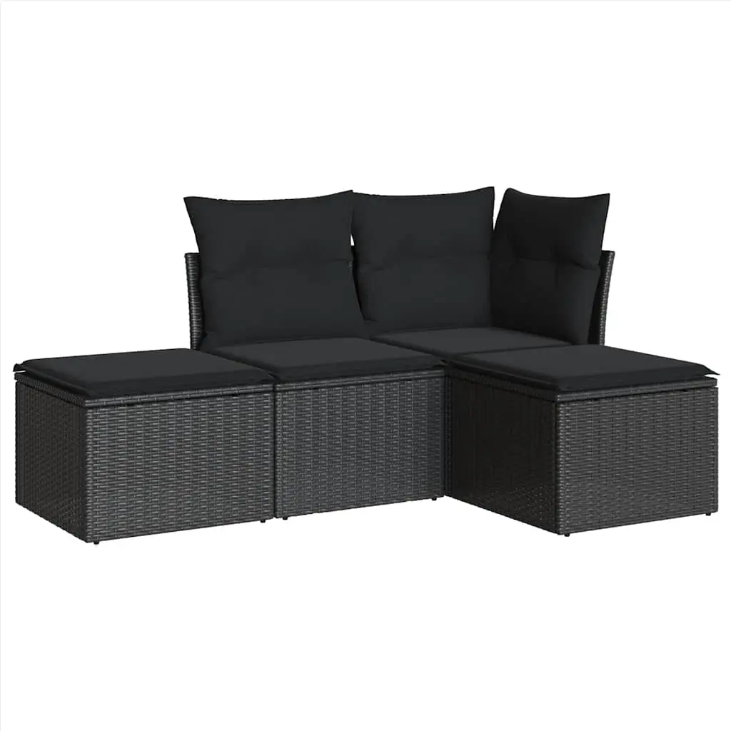 4 Piece Garden Sofa Set with Cushions Black Poly Rattan 3217475 - Furniture