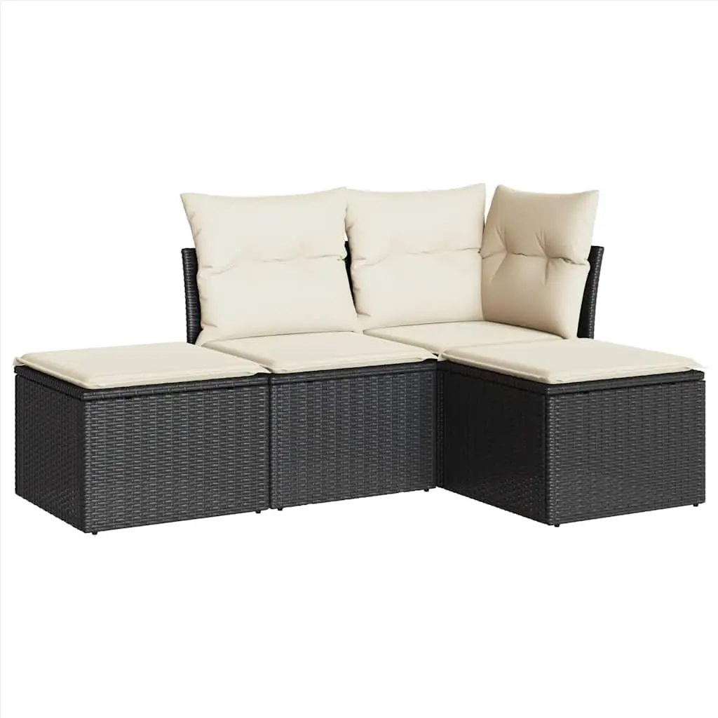 4 Piece Garden Sofa Set with Cushions Black Poly Rattan 3217476 - Furniture