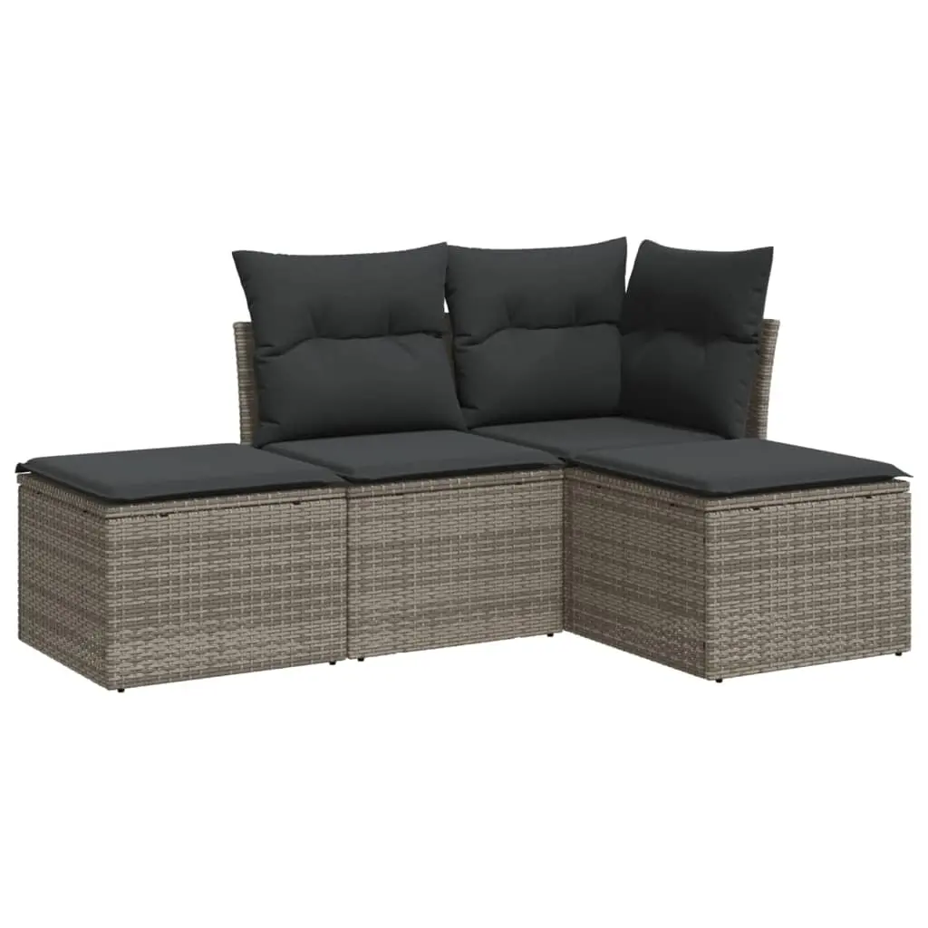 4 Piece Garden Sofa Set with Cushions Grey Poly Rattan 3217480 - Furniture