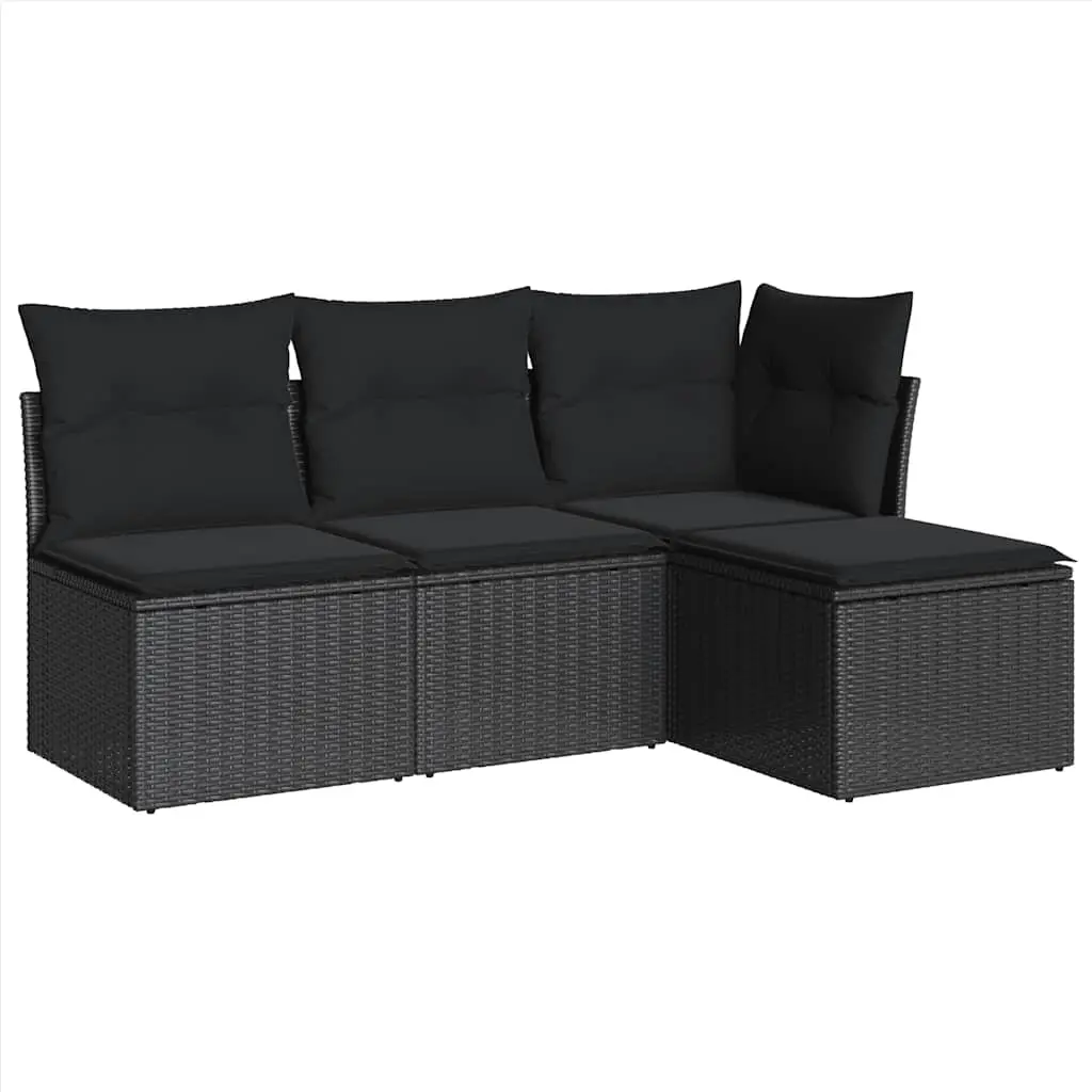 4 Piece Garden Sofa Set with Cushions Black Poly Rattan 3217495 - Furniture