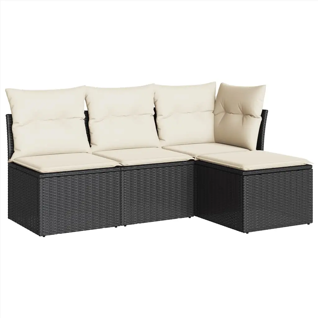 4 Piece Garden Sofa Set with Cushions Black Poly Rattan 3217496 - Furniture