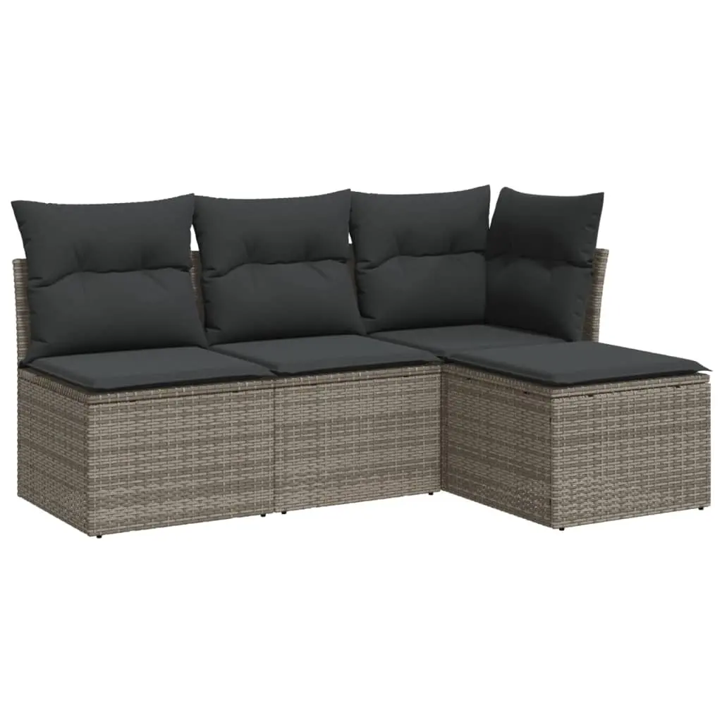 4 Piece Garden Sofa Set with Cushions Grey Poly Rattan 3217500 - Up to 65% off Outdoor Furniture