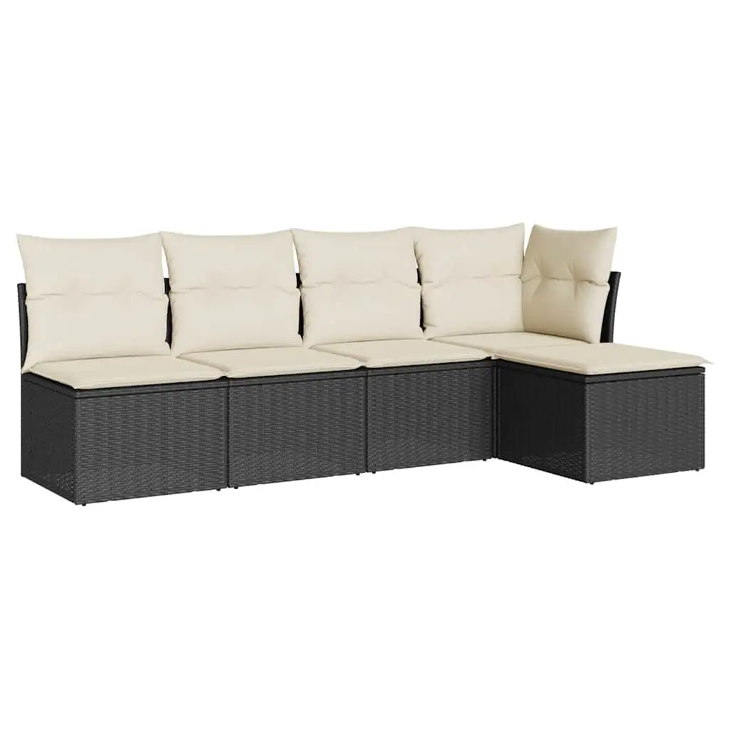 5 Piece Garden Sofa Set with Cushions Black Poly Rattan 3217516 - Furniture