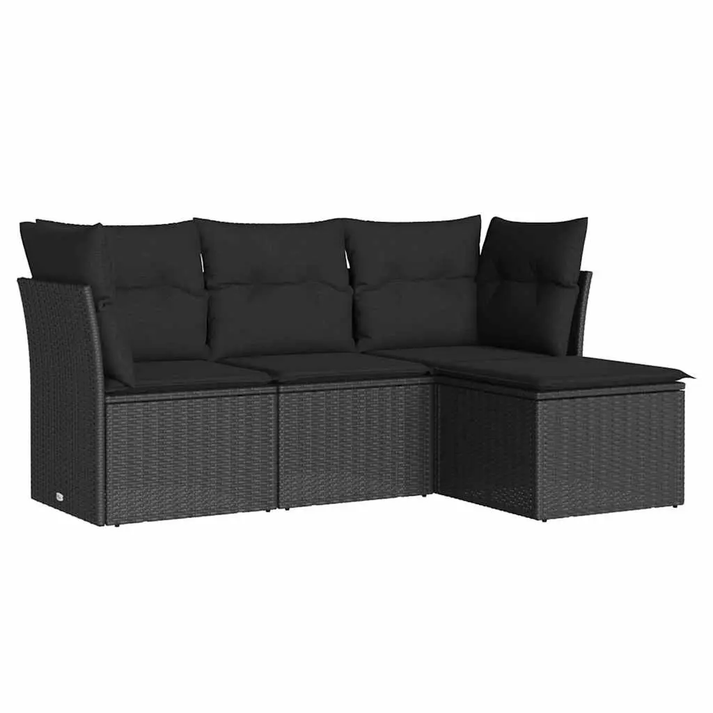 4 Piece Garden Sofa Set with Cushions Black Poly Rattan 3217535 - Furniture