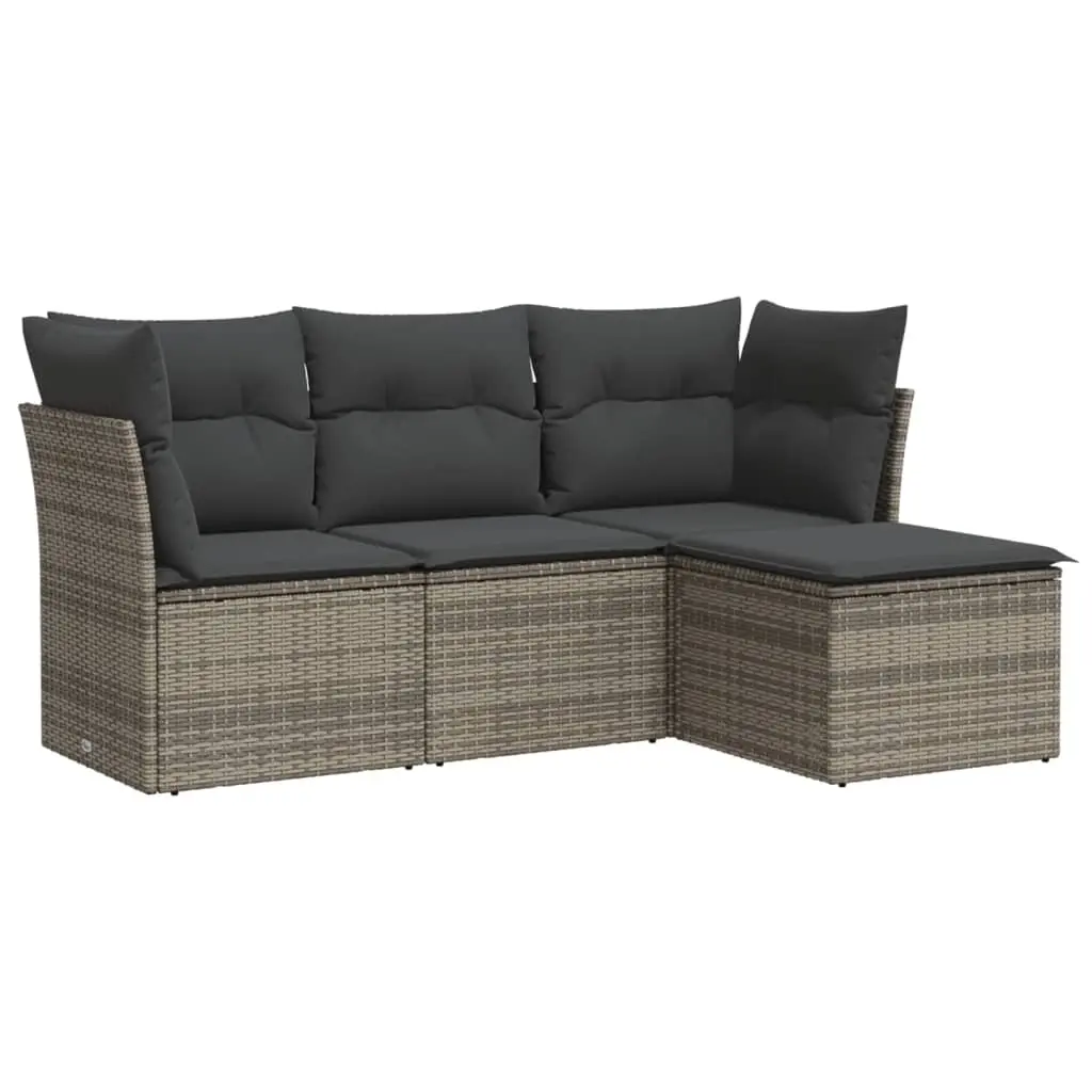 4 Piece Garden Sofa Set with Cushions Grey Poly Rattan 3217540 - Furniture