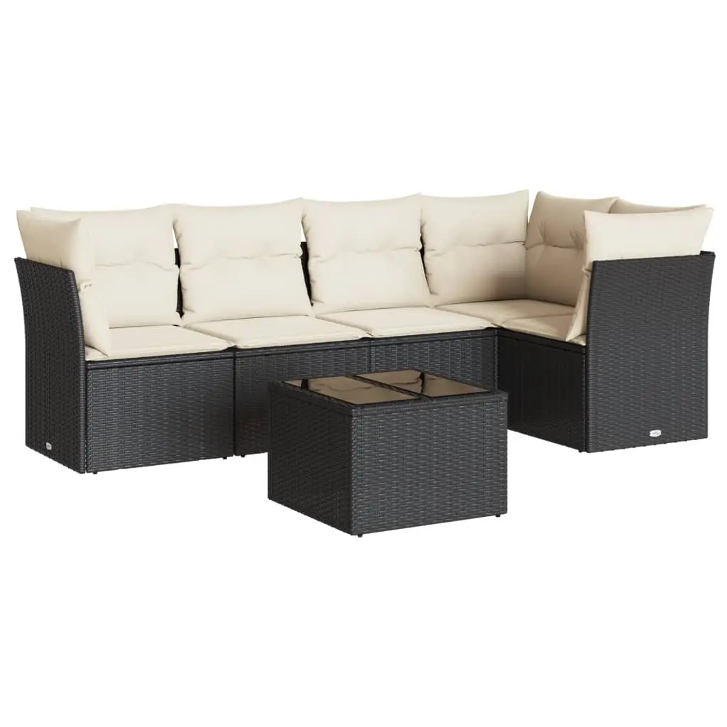 6 Piece Garden Sofa Set with Cushions Black Poly Rattan 3217606 - Furniture