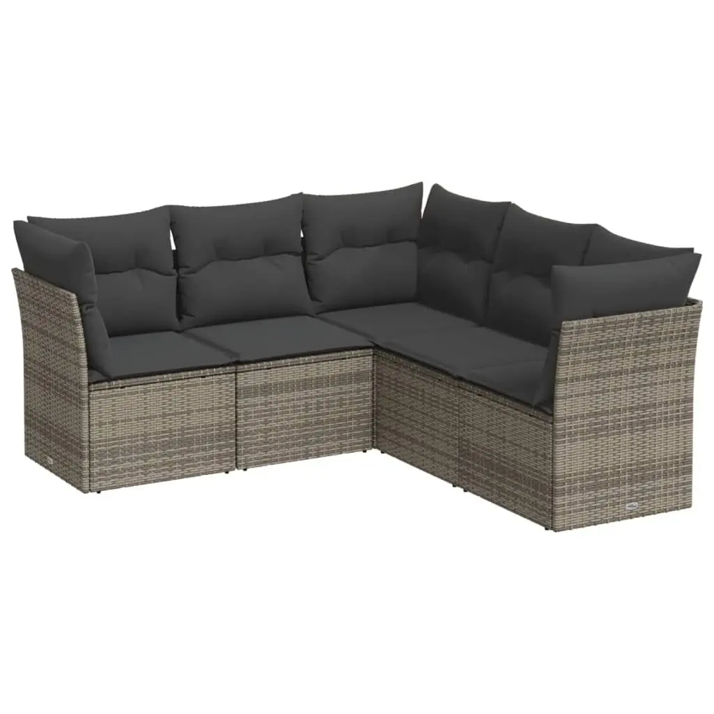 5 Piece Garden Sofa Set with Cushions Grey Poly Rattan 3217620 - Furniture