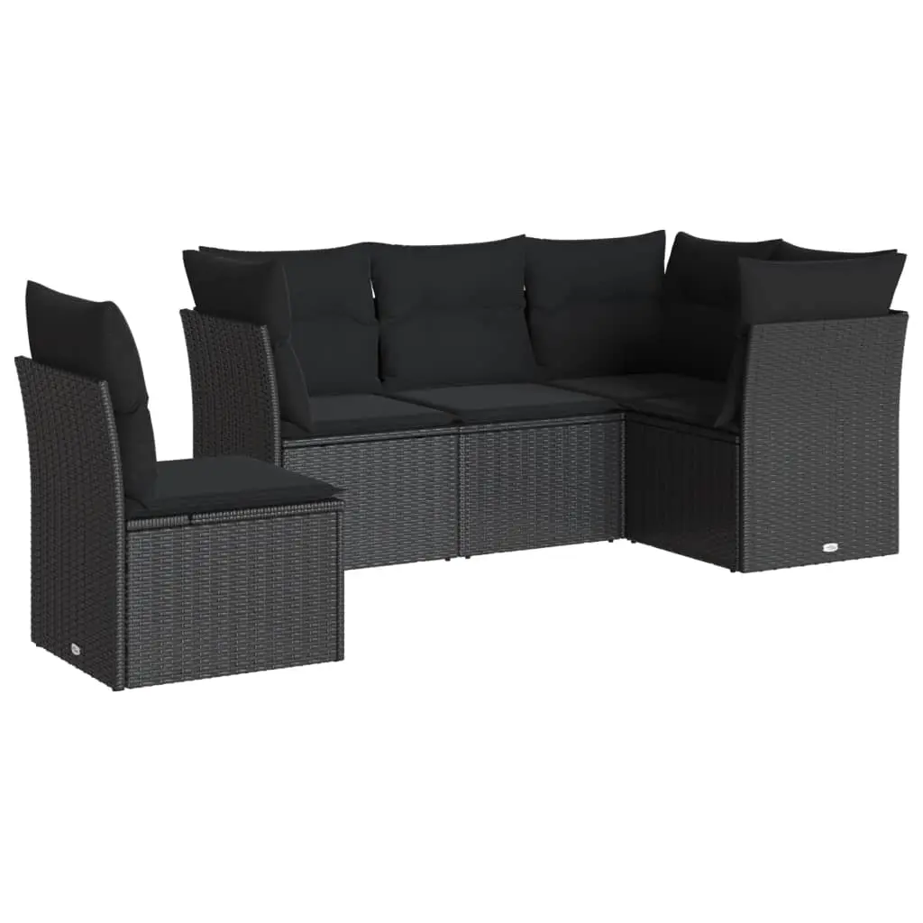 5 Piece Garden Sofa Set with Cushions Black Poly Rattan 3217635 - Furniture