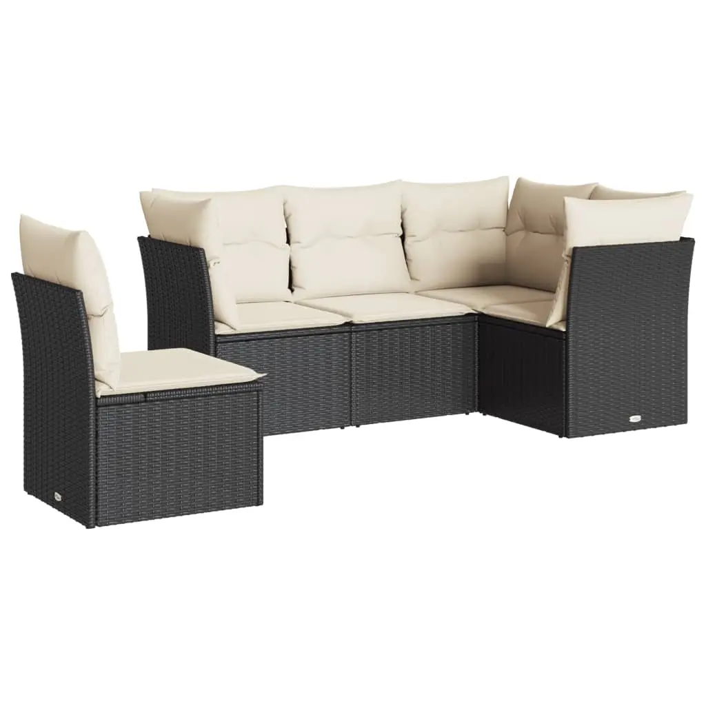 5 Piece Garden Sofa Set with Cushions Black Poly Rattan 3217636 - Furniture