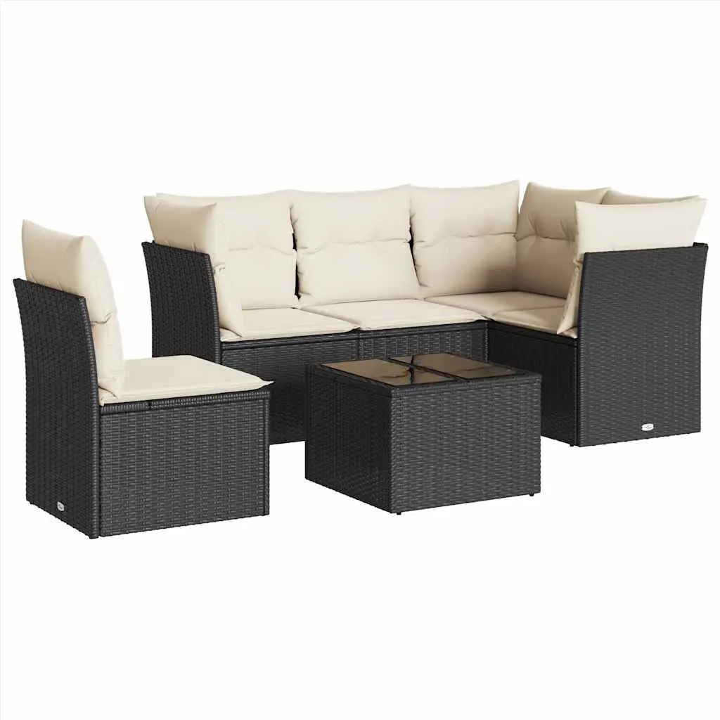6 Piece Garden Sofa Set with Cushions Black Poly Rattan 3217646 - Furniture