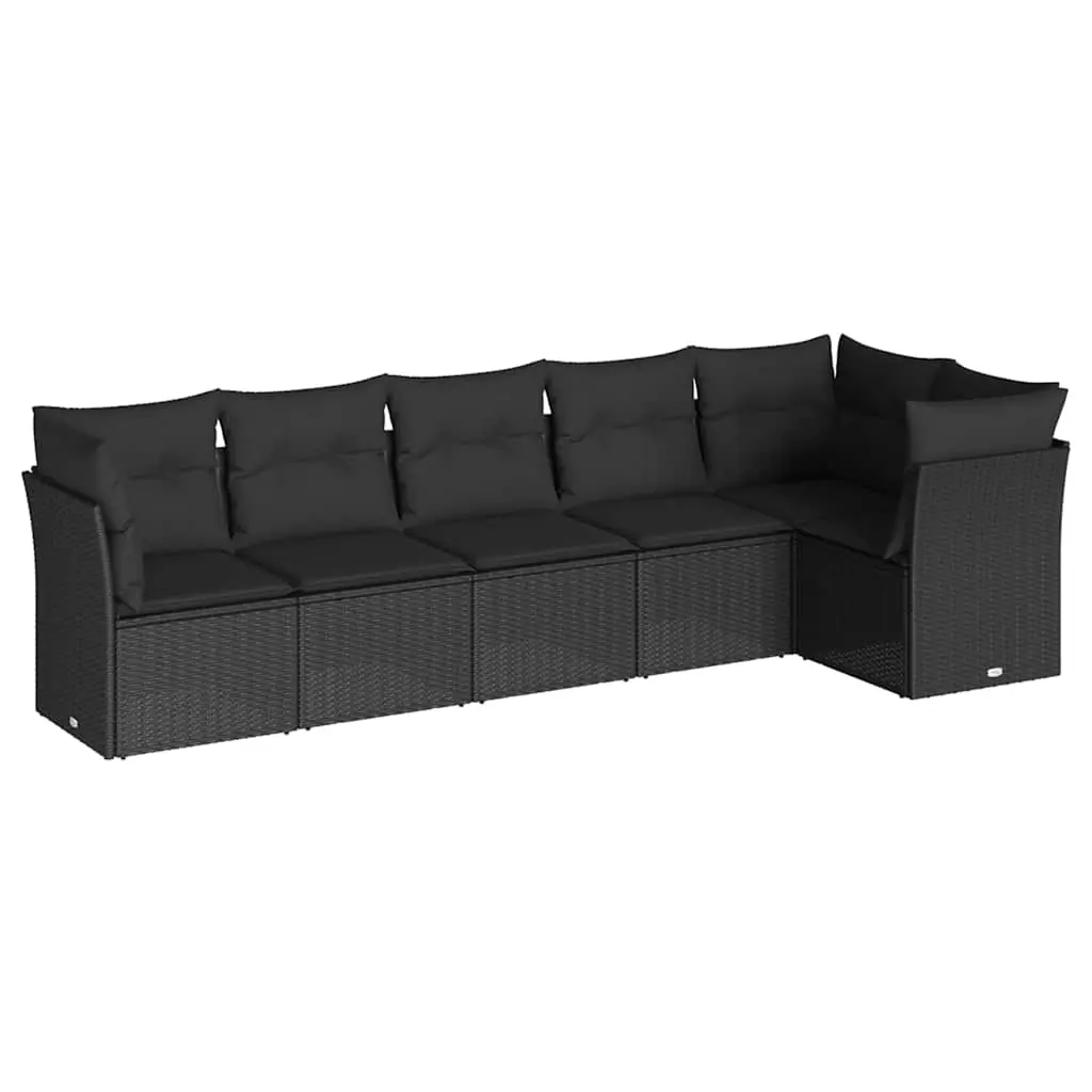 6 Piece Garden Sofa Set with Cushions Black Poly Rattan 3217655 - Furniture