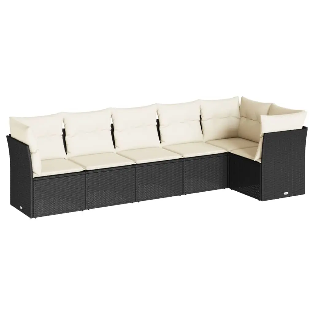 6 Piece Garden Sofa Set with Cushions Black Poly Rattan 3217656 - Furniture