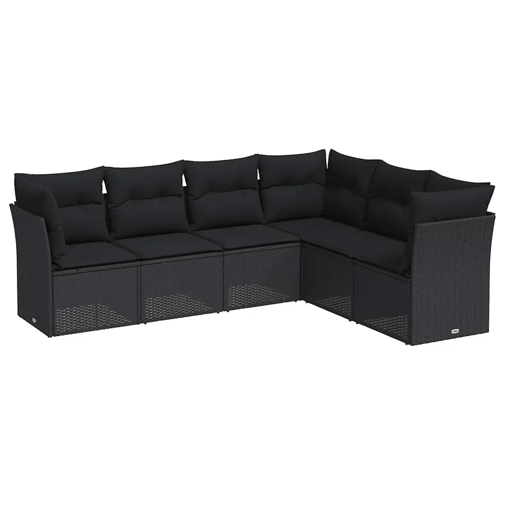 6 Piece Garden Sofa Set with Cushions Black Poly Rattan 3217675 - Furniture