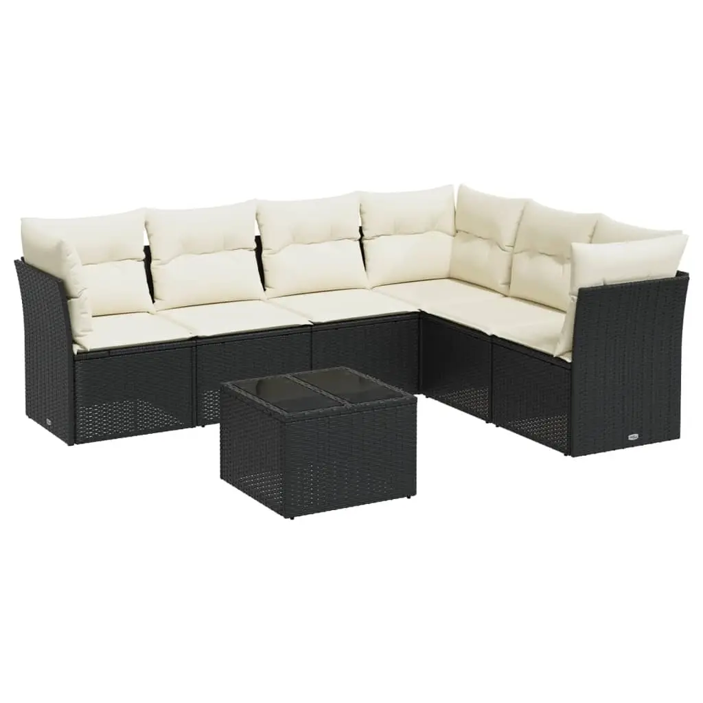7 Piece Garden Sofa Set with Cushions Black Poly Rattan 3217686 - Furniture