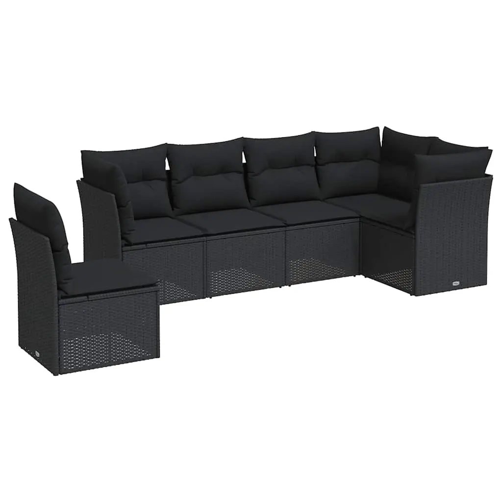 6 Piece Garden Sofa Set with Cushions Black Poly Rattan 3217695 - Furniture