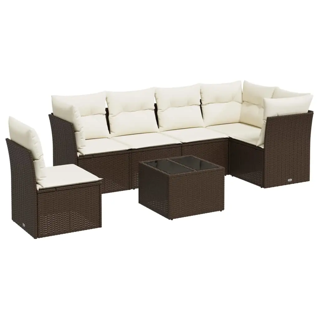 7 Piece Garden Sofa Set with Cushions Black Poly Rattan 3217706 - Furniture