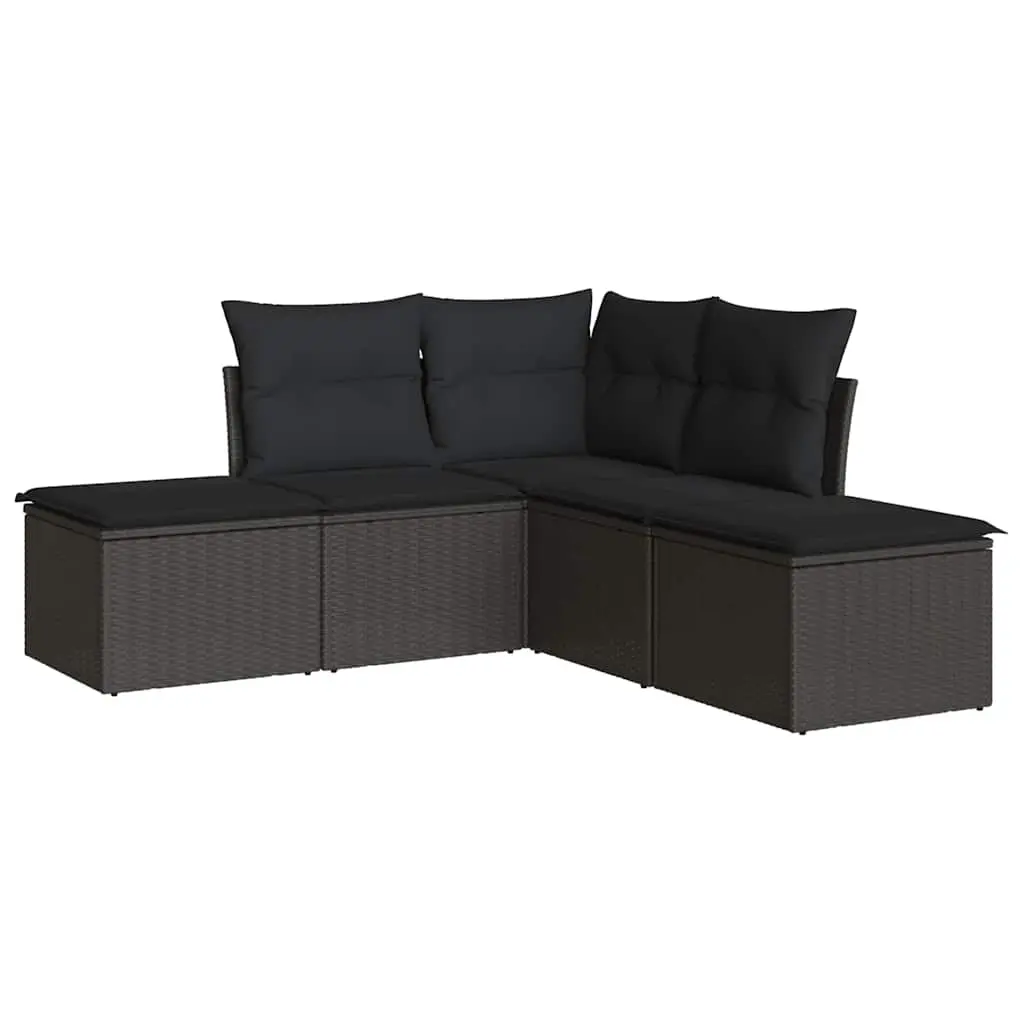 5 Piece Garden Sofa Set with Cushions Black Poly Rattan 3217715 - Furniture