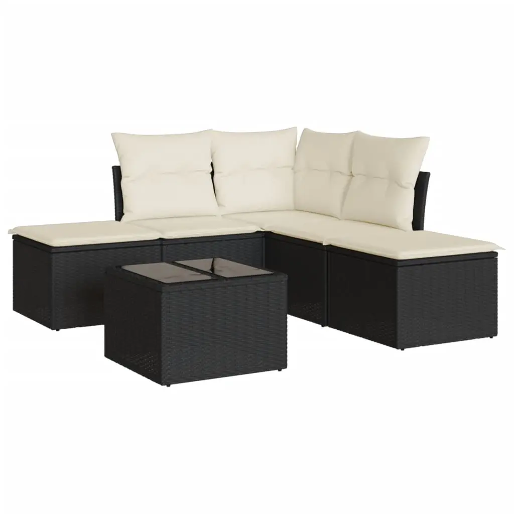 6 Piece Garden Sofa Set with Cushions Black Poly Rattan 3217726 - Furniture