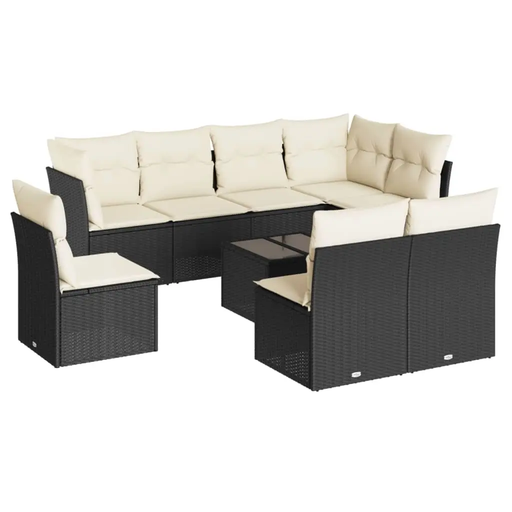 9 Piece Garden Sofa Set with Cushions Black Poly Rattan 3217766 - Furniture