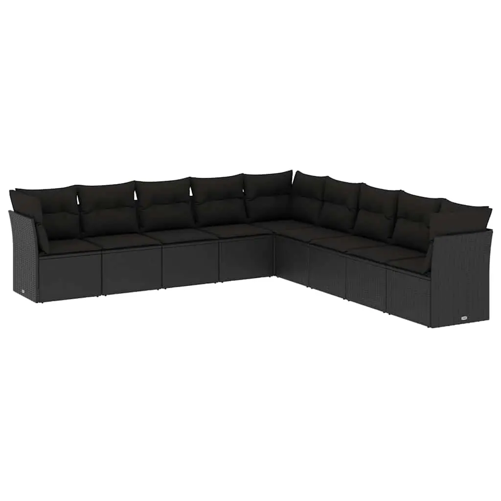 9 Piece Garden Sofa Set with Cushions Black Poly Rattan 3217775 - Furniture