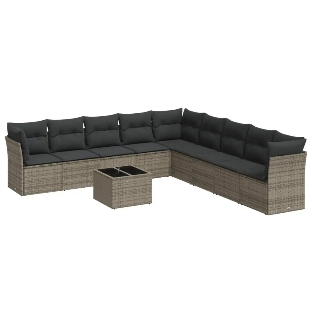 10 Piece Garden Sofa Set with Cushions Grey Poly Rattan 3217790 - Furniture