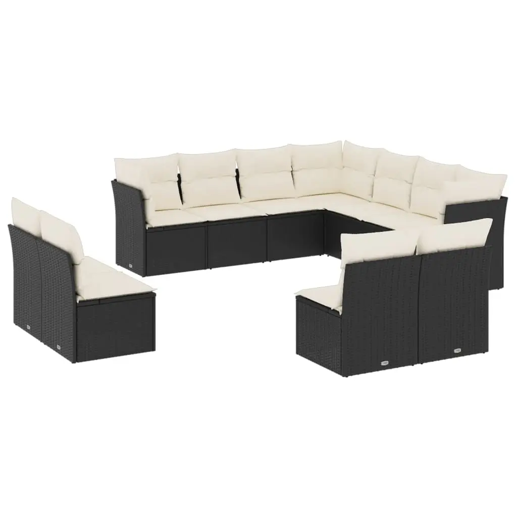 11 Piece Garden Sofa Set with Cushions Black Poly Rattan 3217816 - Furniture