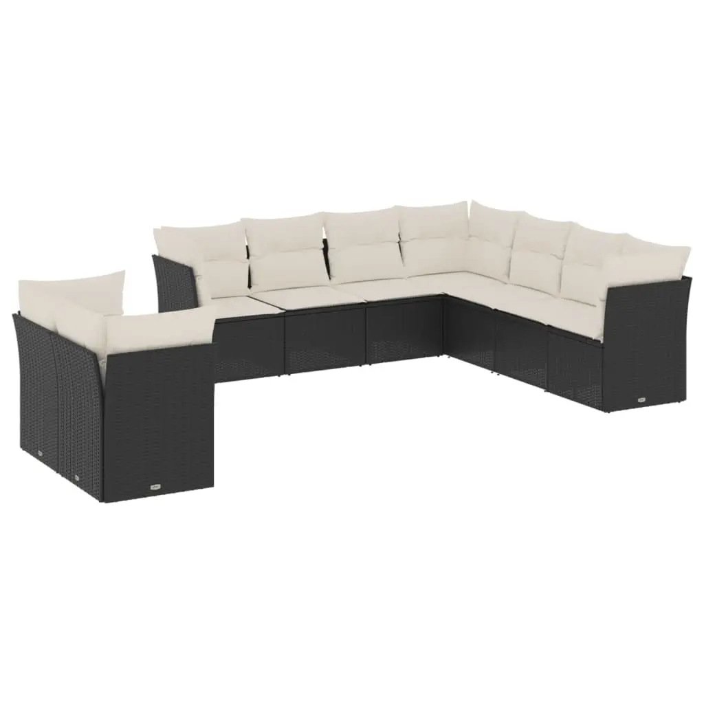 9 Piece Garden Sofa Set with Cushions Black Poly Rattan 3217836 - Furniture