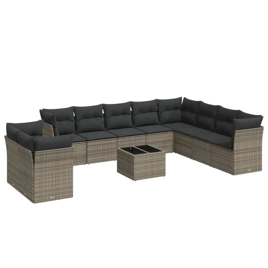 11 Piece Garden Sofa Set with Cushions Grey Poly Rattan 3217870 - Furniture