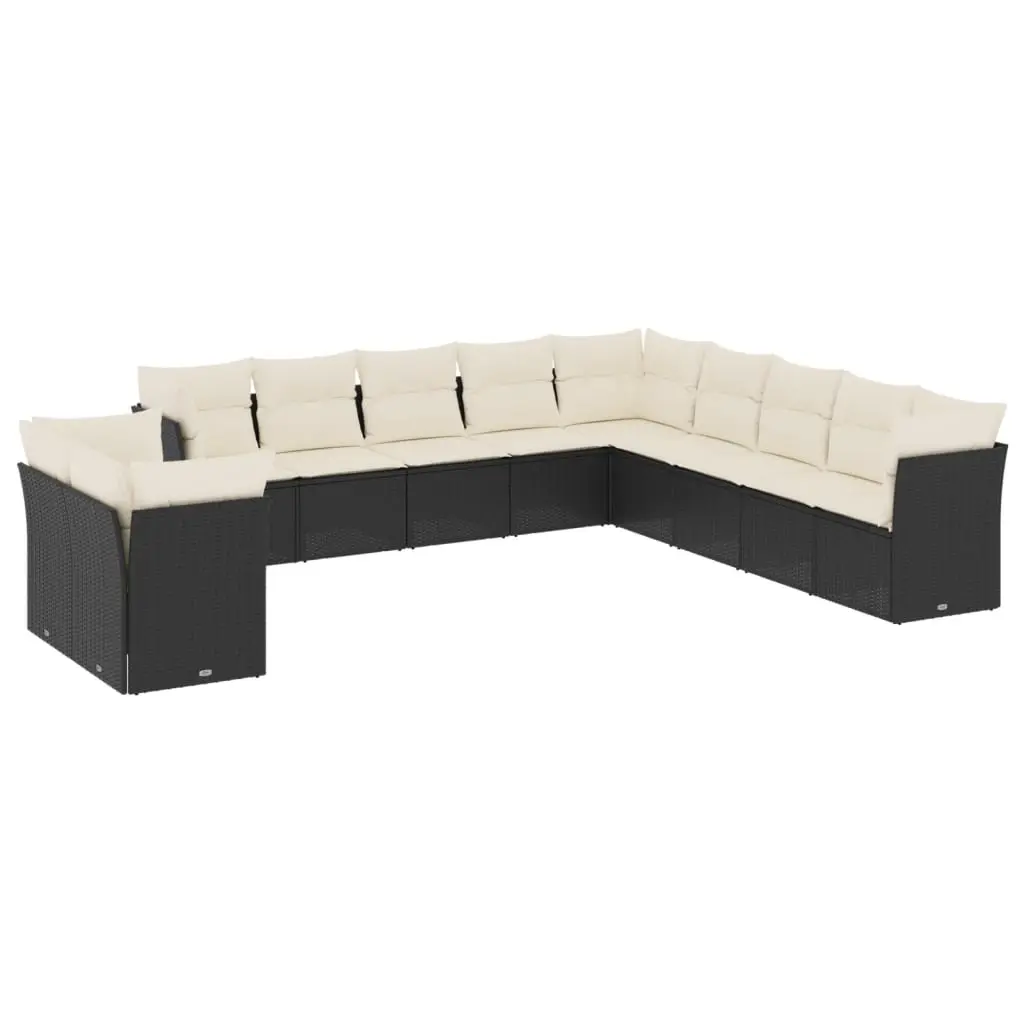 11 Piece Garden Sofa Set with Cushions Black Poly Rattan 3217876 - Furniture