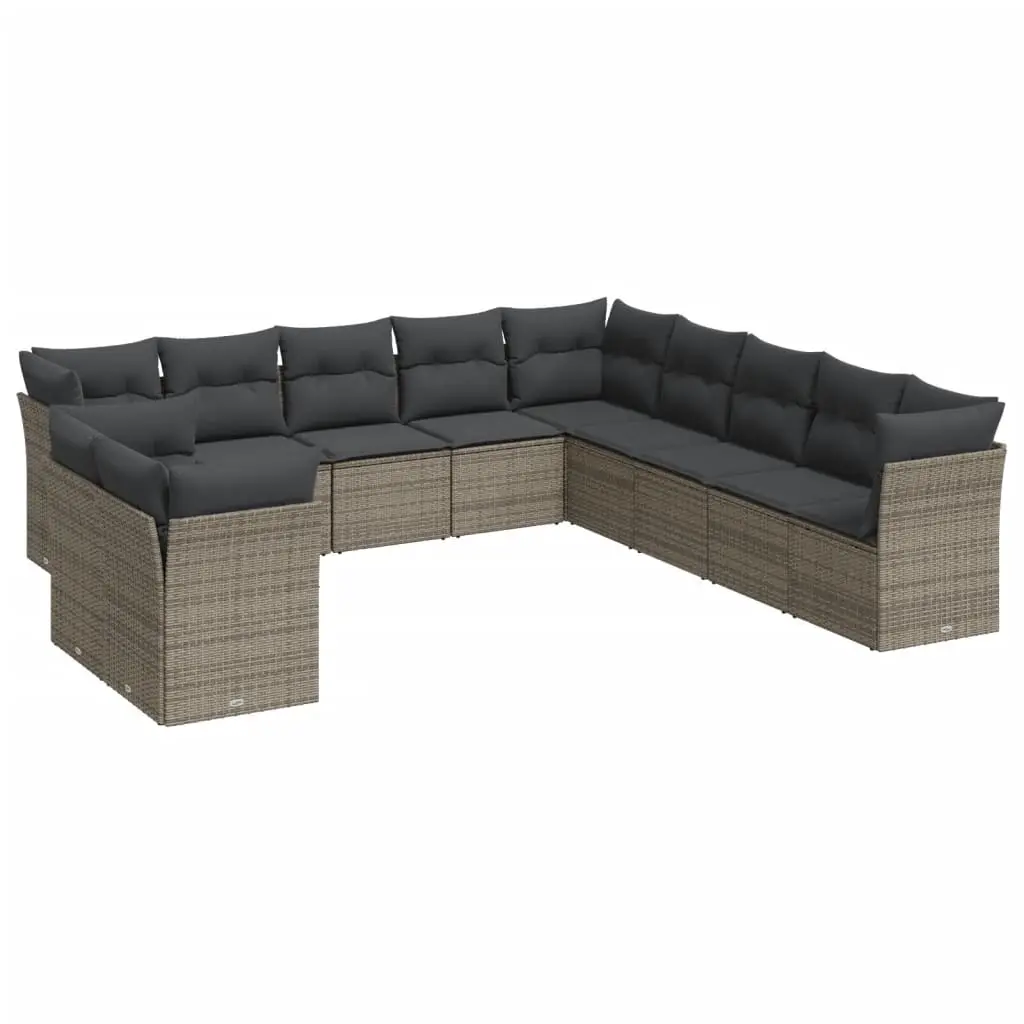 11 Piece Garden Sofa Set with Cushions Grey Poly Rattan 3217880 - Furniture