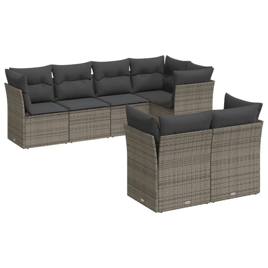 7 Piece Garden Sofa Set with Cushions Grey Poly Rattan 3217900 - Furniture