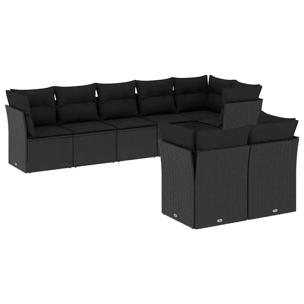 8 Piece Garden Sofa Set with Cushions Black Poly Rattan 3217905 - Furniture