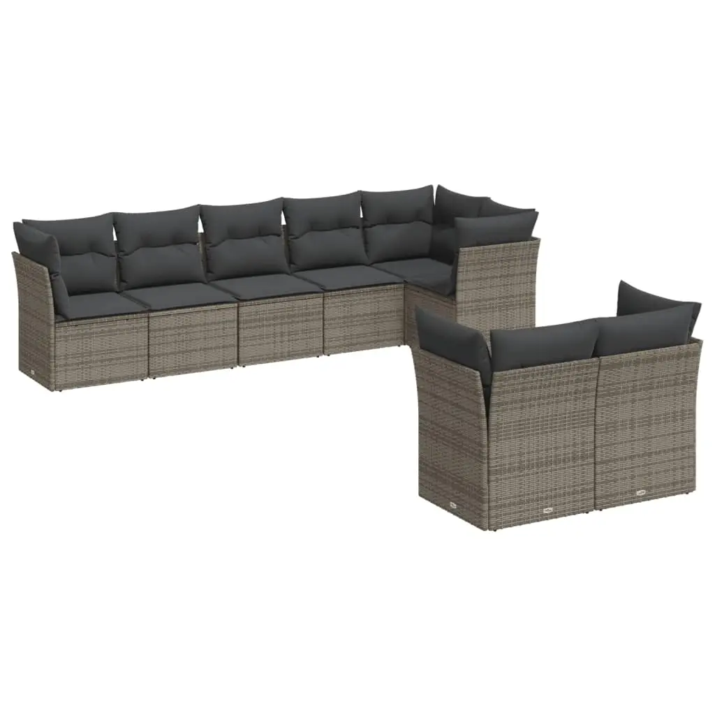8 Piece Garden Sofa Set with Cushions Grey Poly Rattan 3217910 - Furniture