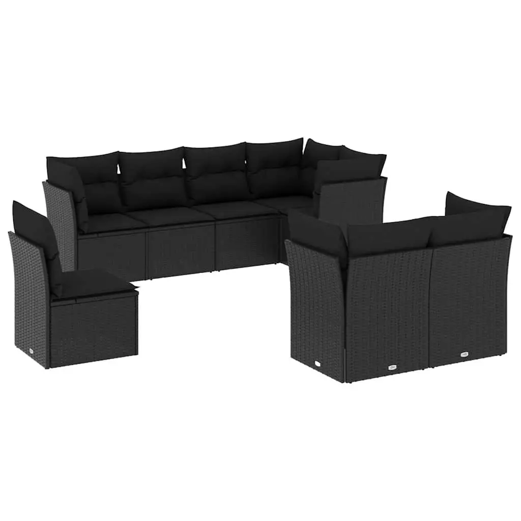 8 Piece Garden Sofa Set with Cushions Black Poly Rattan 3217925 - Furniture