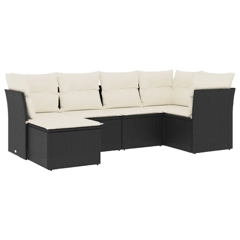 6 Piece Garden Sofa Set with Cushions Black Poly Rattan 3217946 - Furniture