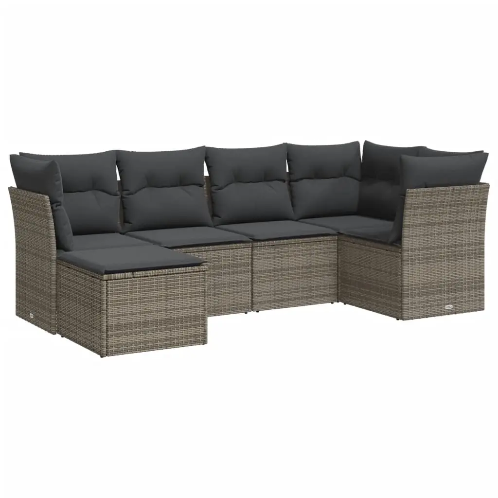 6 Piece Garden Sofa Set with Cushions Grey Poly Rattan 3217950 - Furniture