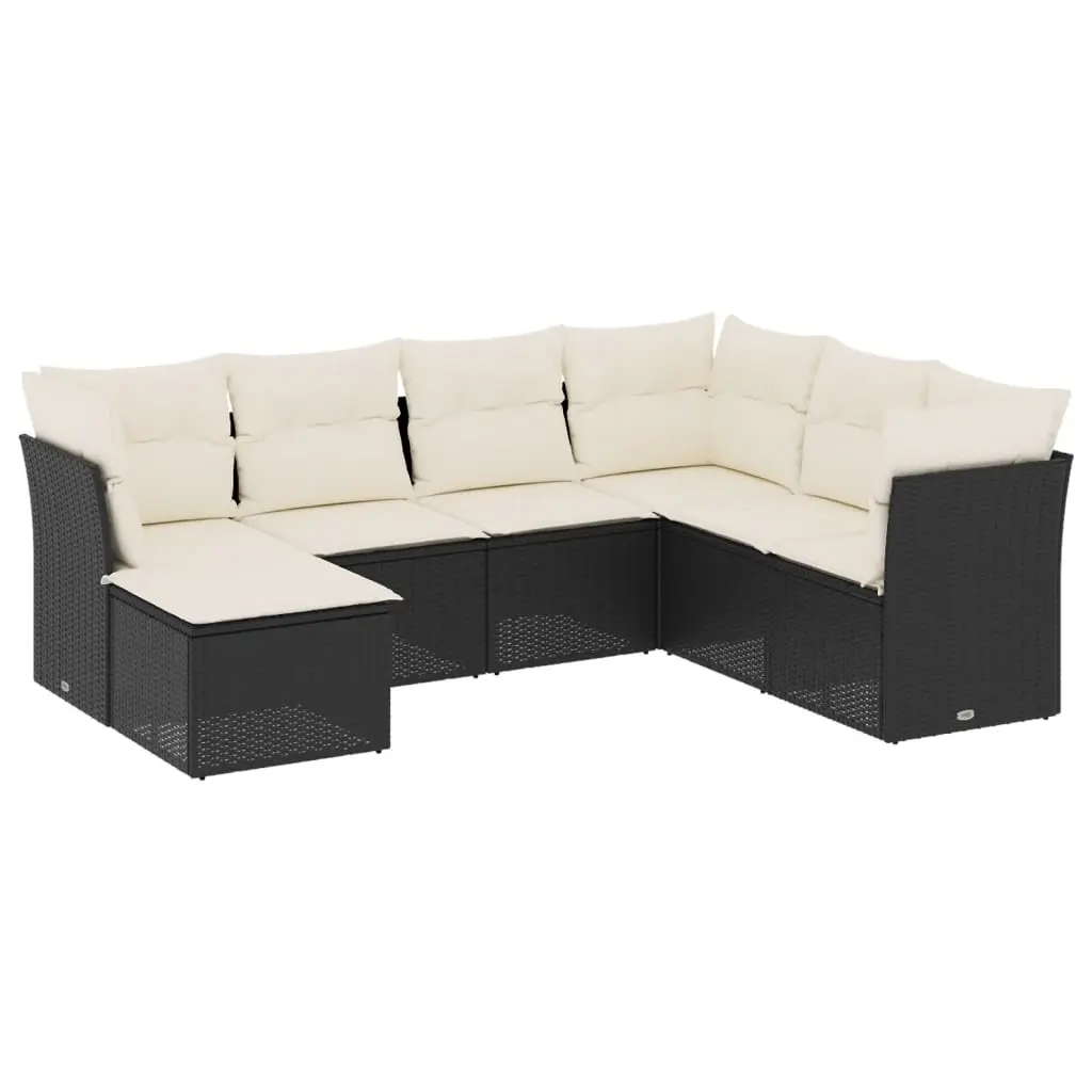 7 Piece Garden Sofa Set with Cushions Black Poly Rattan 3217986 - Furniture