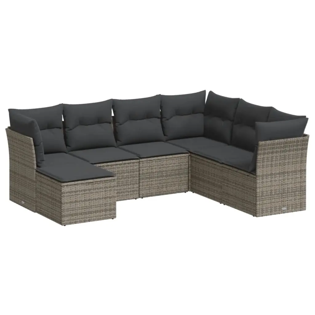 7 Piece Garden Sofa Set with Cushions Grey Poly Rattan 3217990 - Furniture
