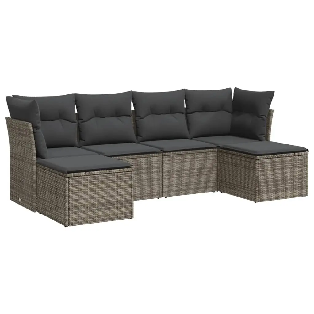 6 Piece Garden Sofa Set with Cushions Grey Poly Rattan 3218010 - Furniture