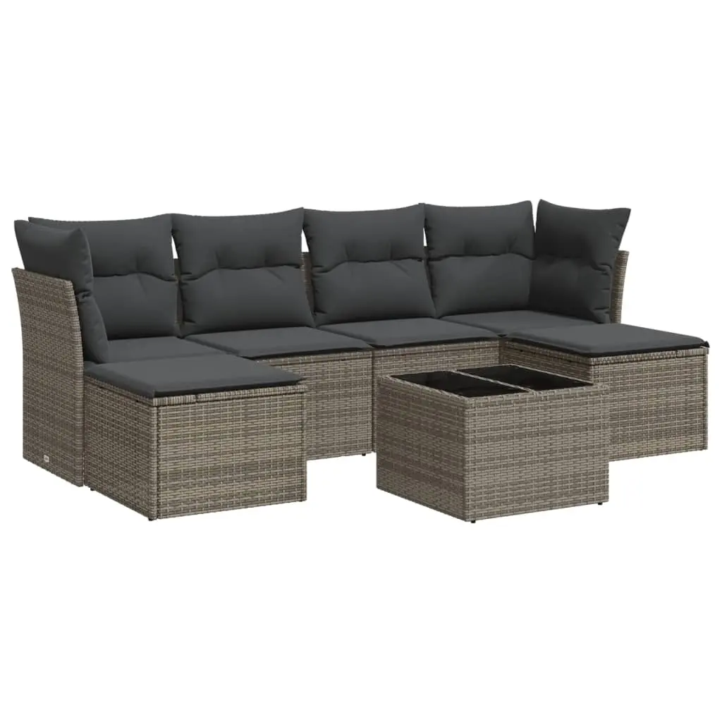 7 Piece Garden Sofa Set with Cushions Grey Poly Rattan 3218020 - Furniture