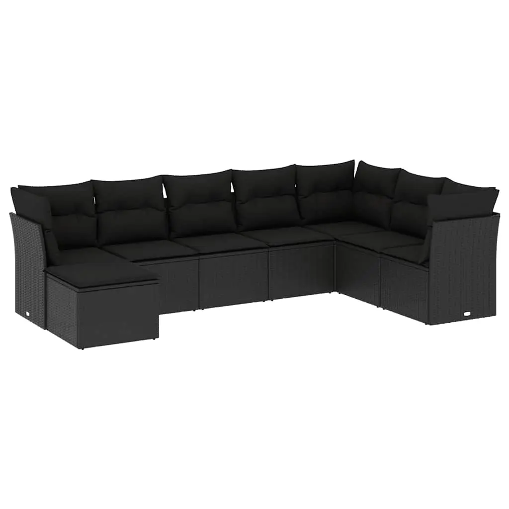 8 Piece Garden Sofa Set with Cushions Black Poly Rattan 3218045 - Furniture