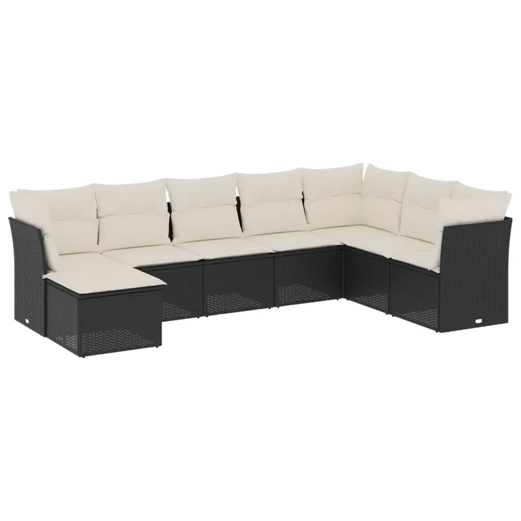 8 Piece Garden Sofa Set with Cushions Black Poly Rattan 3218046 - Furniture