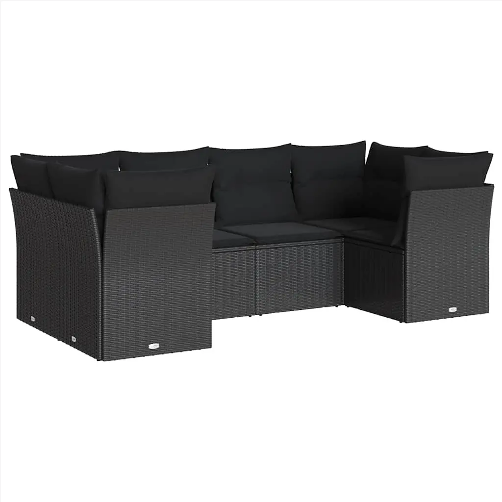 6 Piece Garden Sofa Set with Cushions Black Poly Rattan 3218105 - Furniture