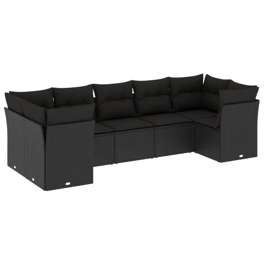 7 Piece Garden Sofa Set with Cushions Black Poly Rattan 3218115 - Furniture