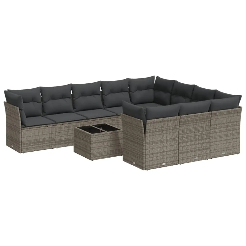 11 Piece Garden Sofa Set with Cushions Grey Poly Rattan 3218230 - Furniture